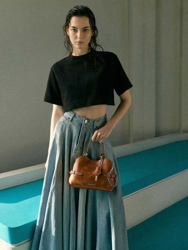Delfina Chain Side-Belt Tote Bag, Distressed Tan, hi-res