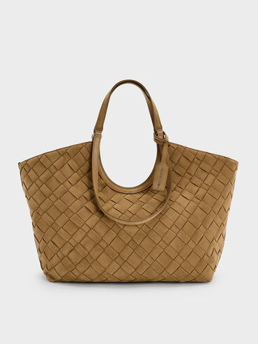 Ivette Recycled Suede Woven Tote Bag, Sahara Sand, hi-res
