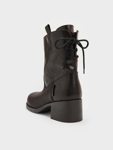 Rosamond Back-Lace Calf Boots, Dark Brown Textured, hi-res