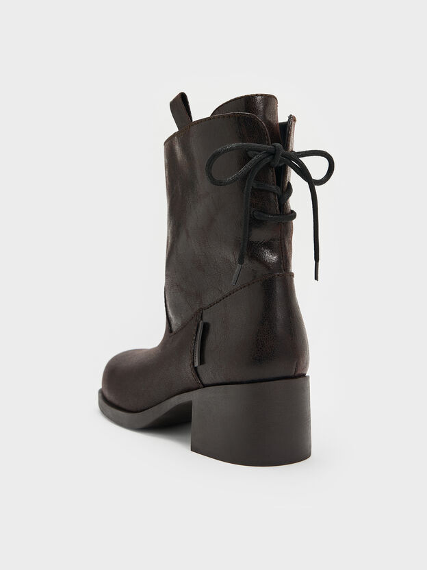 Rosamond Back-Lace Calf Boots, Dark Brown Textured, hi-res