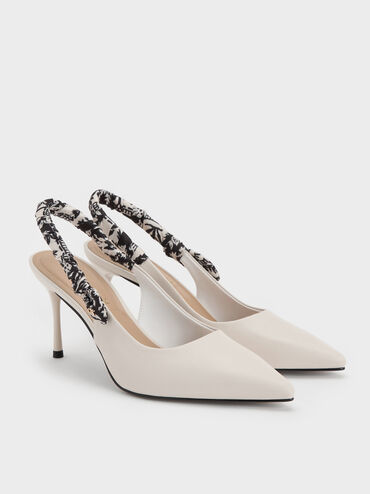 Tayari Leather Printed-Strap Slingback Pumps, Chalk, hi-res