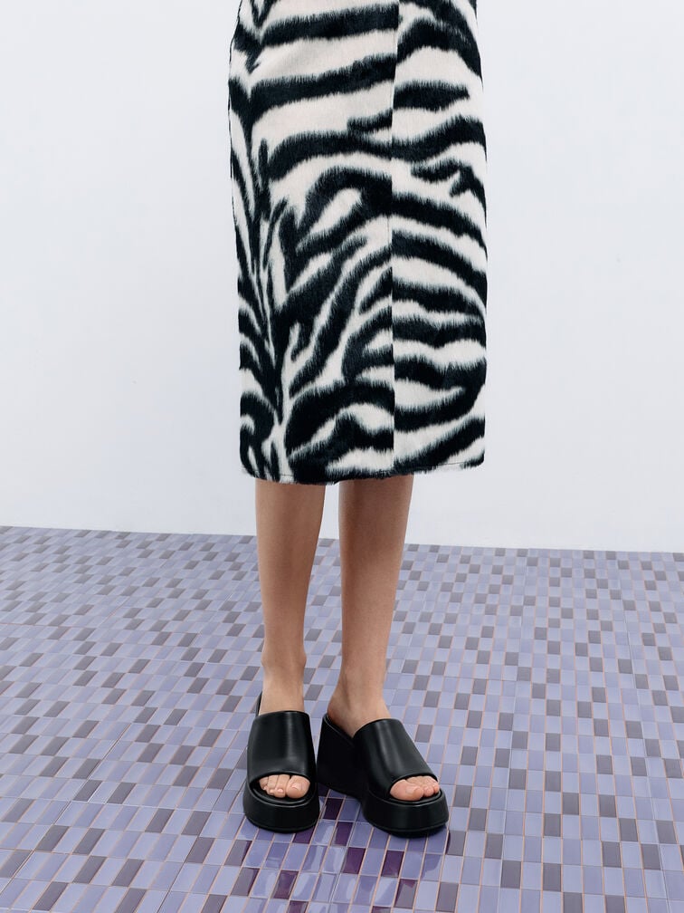 Wide-Strap Platform Wedges, Black, hi-res