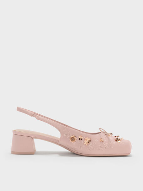 Sadira Satin Embroidered Sequinned Slingback Pumps, Light Pink, hi-res
