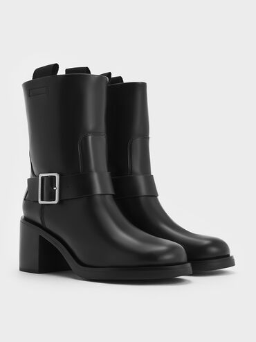 Kailey Side-Buckle Ankle Boots, Black, hi-res