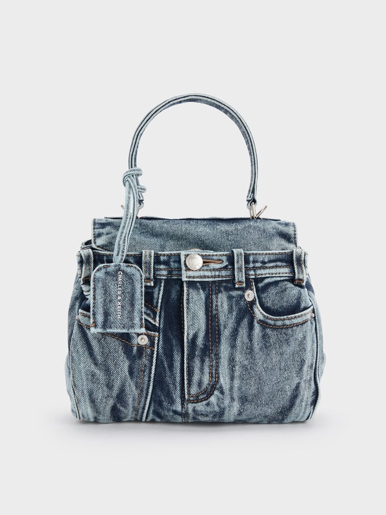 Arita Denim Jeans Top Handle Bag, Denim Blue, hi-res