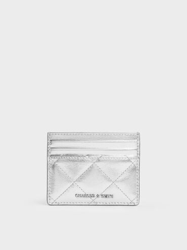 Janie Metallic Quilted Card Holder, Silver, hi-res