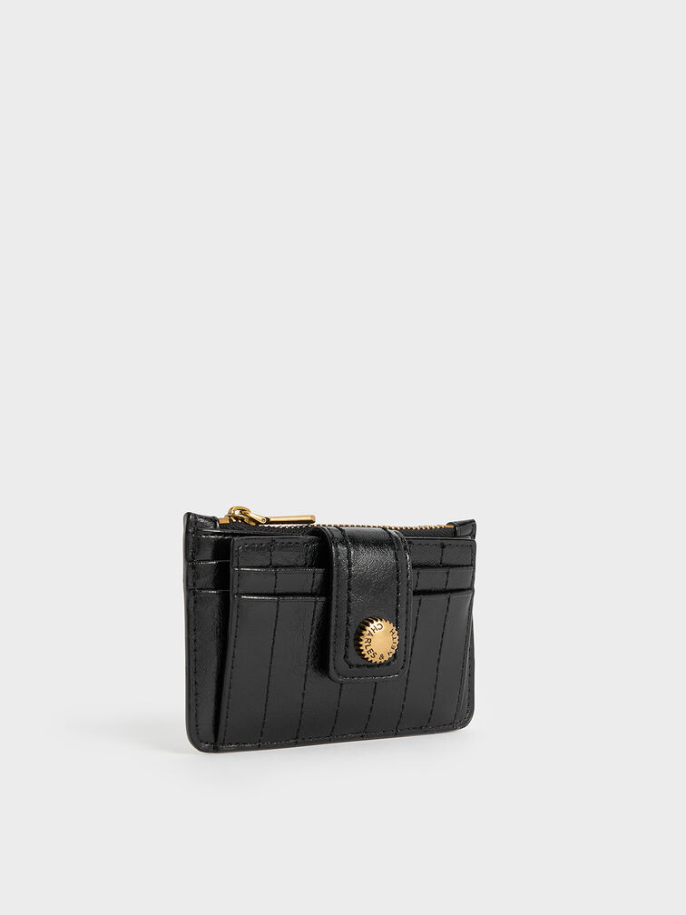 Donna Crinkle-Effect Panelled Card Holder, Black, hi-res