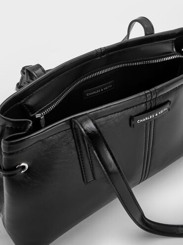 Noane Elongated-Handle Shoulder Bag, Noir, hi-res