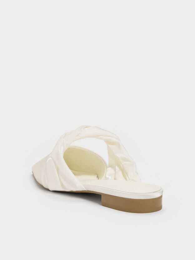 Satin Twisted-Strap Pointed Mules, White, hi-res