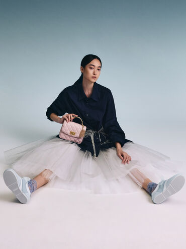 Cressida Quilted Top Handle Bag With Bag Charms, Cotton Candy Pink, hi-res