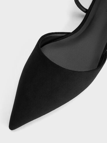 Luciana Faux Suede Pointed Slingback Flats, Black Textured, hi-res