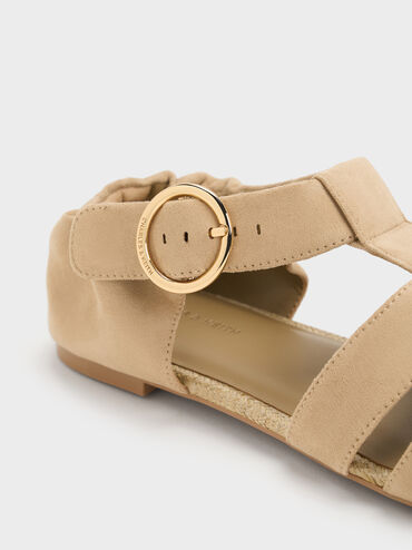 Faux Suede Caged Flat Espadrilles, Sand, hi-res