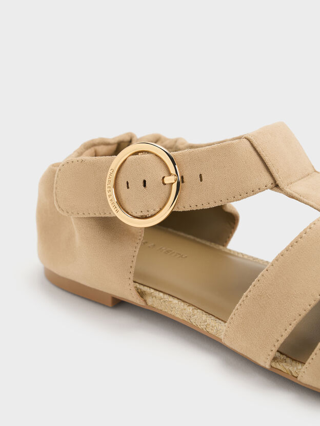 Faux Suede Caged Flat Espadrilles, Sand, hi-res