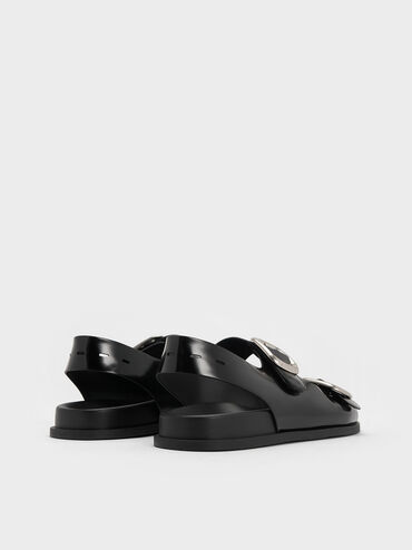 Buckled Double-Strap Slingback Sandals, Black Box, hi-res