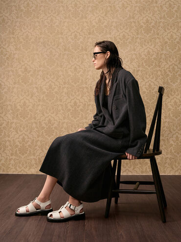 Leather Caged Sandals, Chalk, hi-res