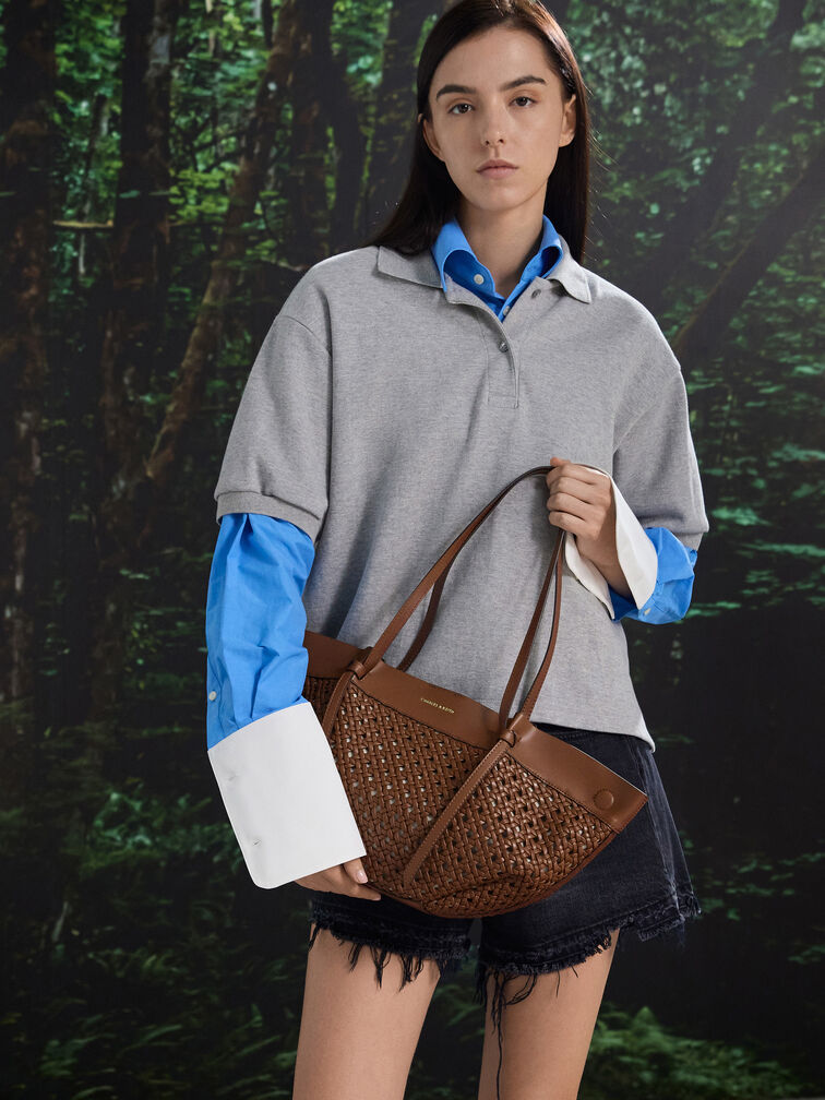 Calla Woven Tote Bag, Chocolate, hi-res