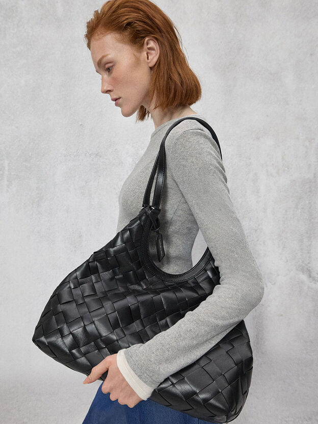 Ivette Woven Tote Bag, Noir, hi-res