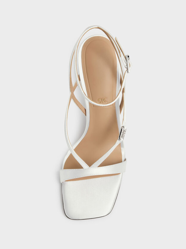 Crystal-Buckle Ankle-Strap Heels, White, hi-res