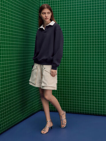 Metallic T-Bar Kitten-Heel Ankle-Strap Sandals, Silver, hi-res