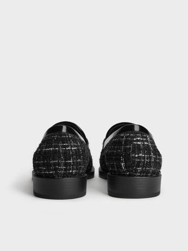 Tweed Braided-Chain Metallic-Accent Loafers, Black Textured, hi-res