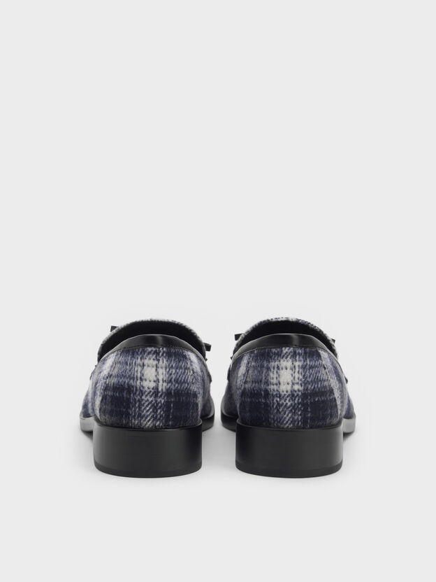 Checkered Circle-Charm Bow Loafers, Dark Grey, hi-res