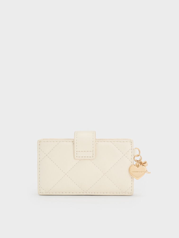 Arrietty Quilted Bow-Heart Charm Belted Card Holder, Cream, hi-res