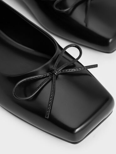 Square-Toe Bow Ballet Flats, Black Box, hi-res