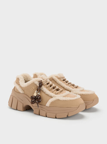 Yunna Suede & Faux Shearling Chunky Sneakers, Beige, hi-res