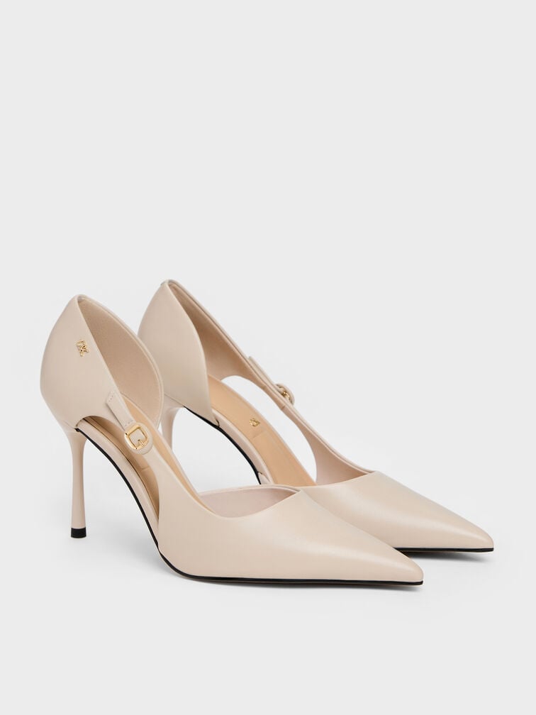 Leather Pointed D'Orsay Stilettos, Oat, hi-res