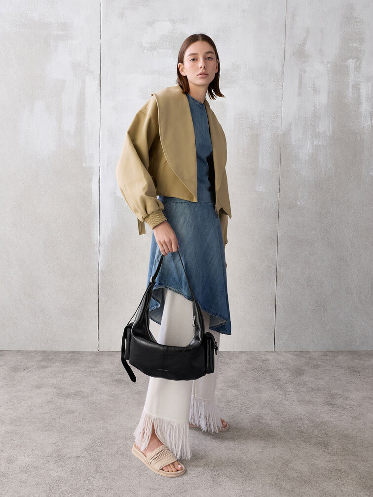 Large Bessie Side-Pocket Hobo Bag, Noir, hi-res