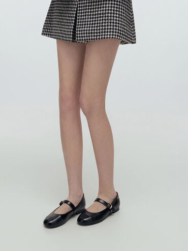 Leather Cap-Toe Mary Janes, Black, hi-res