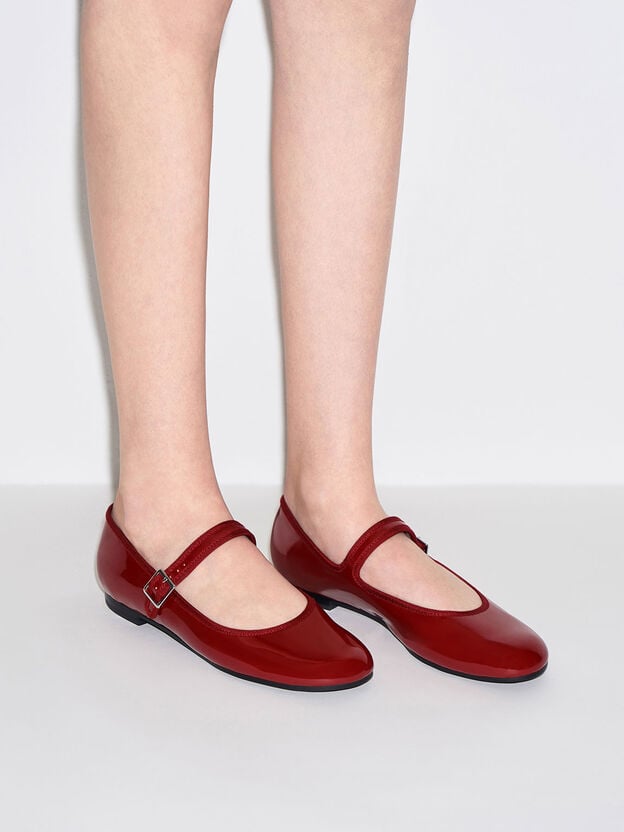 Carmel Patent Buckled Mary Jane Flat, Red, hi-res