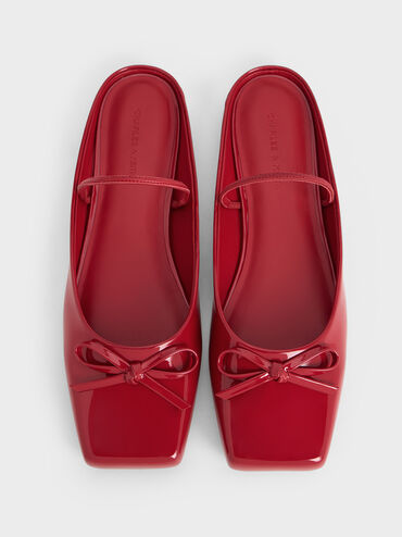 Bow Square-Toe Ballet Mules, Red, hi-res