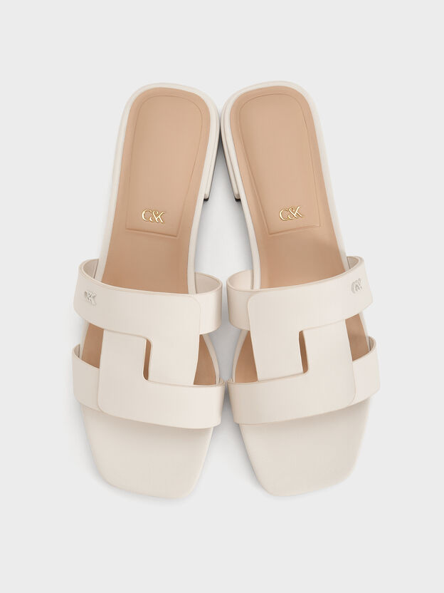 Petina Leather Slide Sandals, White, hi-res