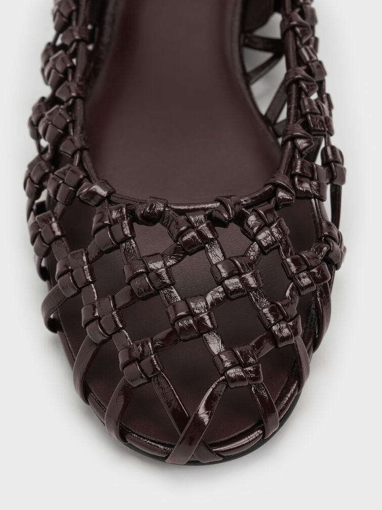 Woven Mary Jane Flats, Burgundy, hi-res