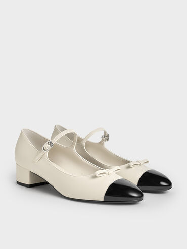 Bow Cap-Toe Mary Jane Pumps, Chalk, hi-res