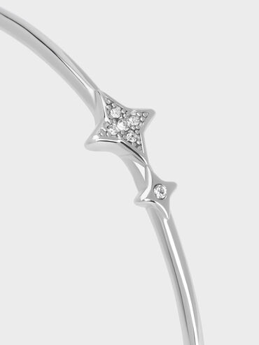 Everest Crystal Star Bangle, Silver, hi-res