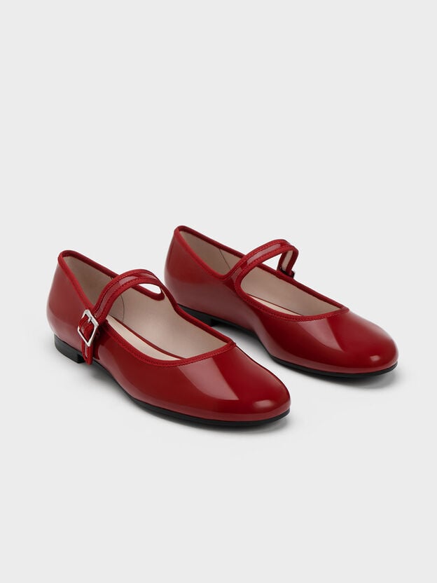 Carmel Patent Buckled Mary Jane Flat, Red, hi-res