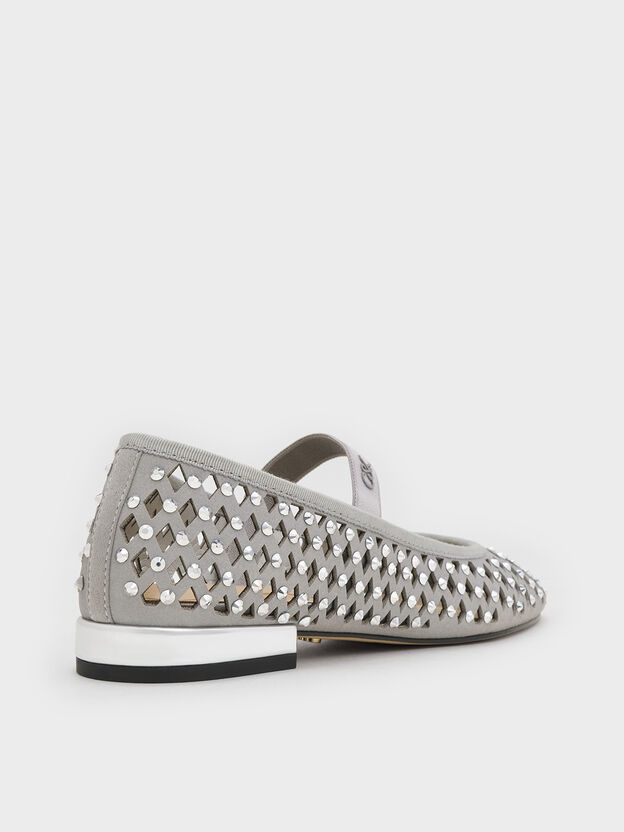 Studded Cut-Out Ballet Flats, Light Grey, hi-res