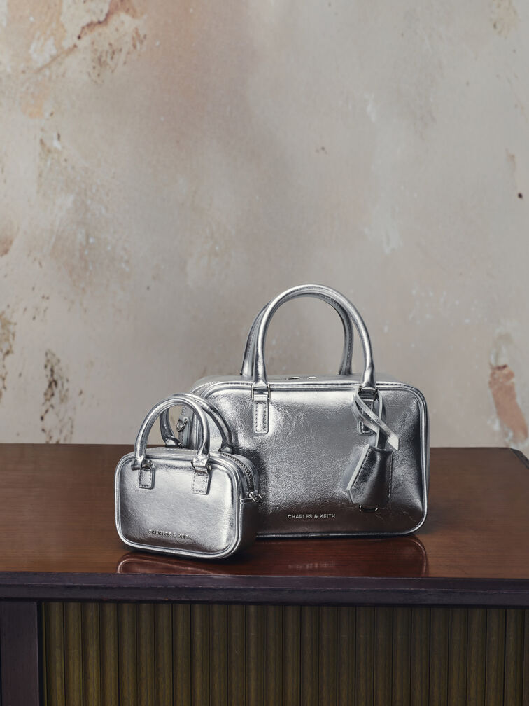 Sianna Metallic Bowling-Bag Charm​, Silver, hi-res