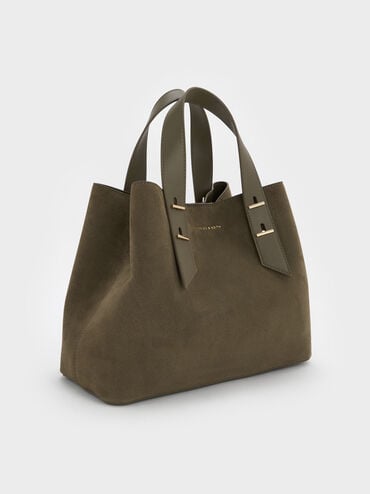 Shania Recycled Suede Tote Bag, Deep Olive, hi-res
