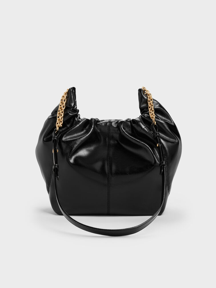 Ciara Ruched Hobo Bag, Black, hi-res