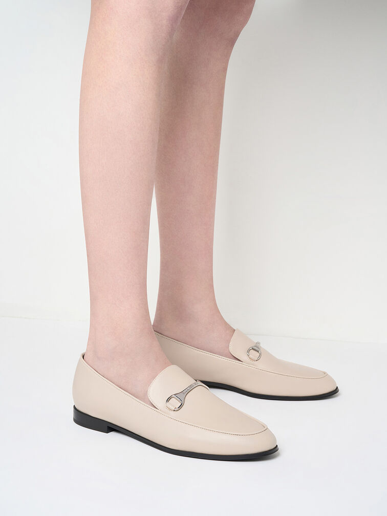 Leslie Metallic-Accent Loafers, Beige, hi-res