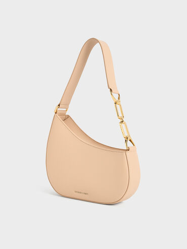 Agatha Chain-Accent Shoulder Bag, Beige, hi-res