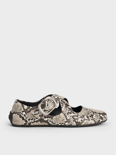 Snake-Print Crossover-Strap Mary Janes, Animal Print Natural, hi-res
