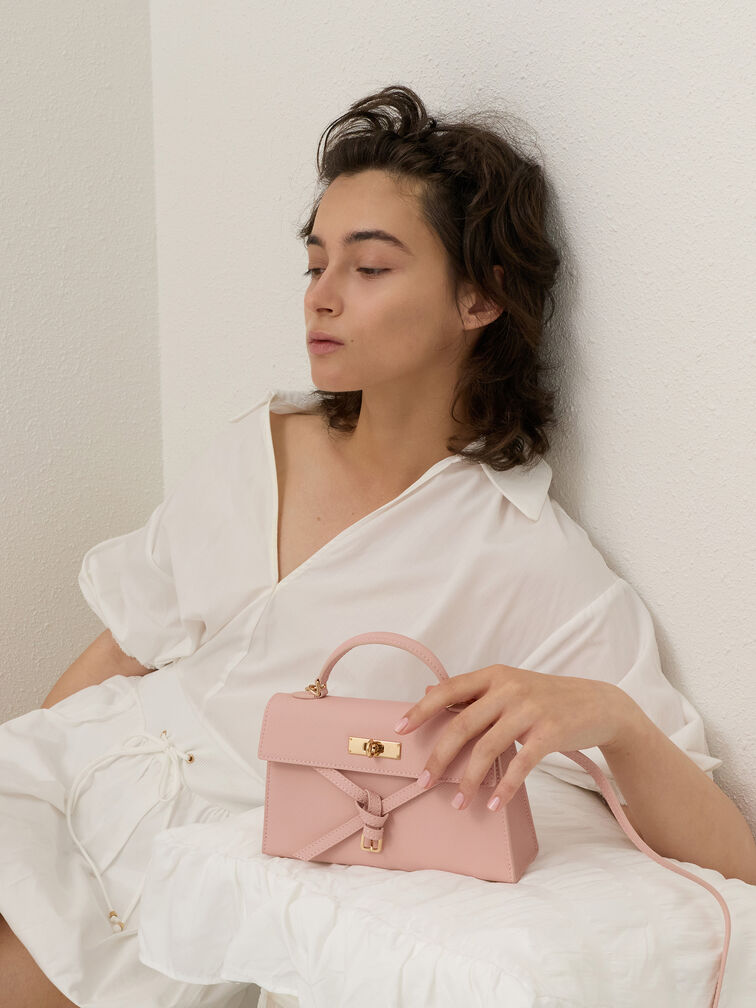 Tricha Knotted-Belt Top Handle Bag, Pink, hi-res