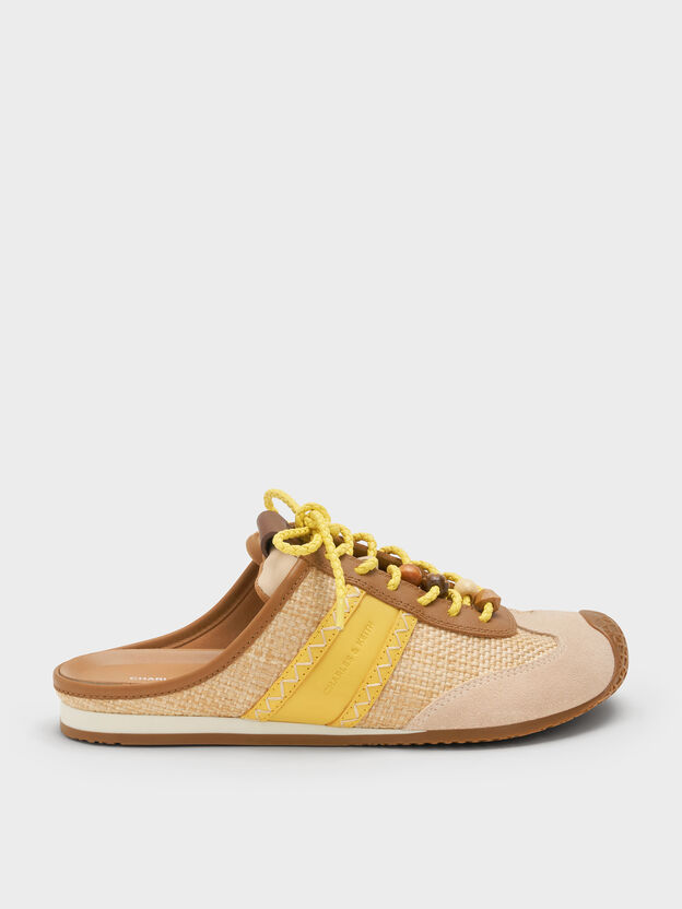 Suede Woven Slip-On Sneakers, Beige, hi-res