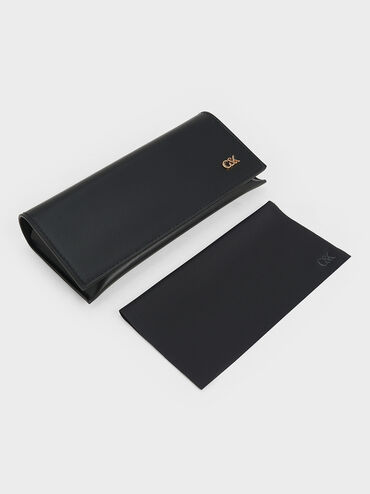 Recycled Acetate & Leather Quilted Sunglasses, Black, hi-res