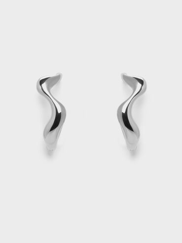 Emilia Wavy Drop Earrings, Silver, hi-res