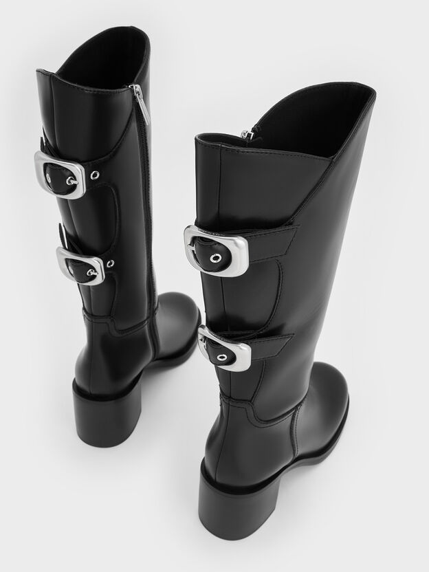 Masei Grommet-Strap Knee-High Boots, Black, hi-res